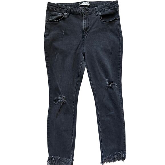 Free People Great Heights Frayed Skinny Jeans Black Size 31 - Picture 3 of 10